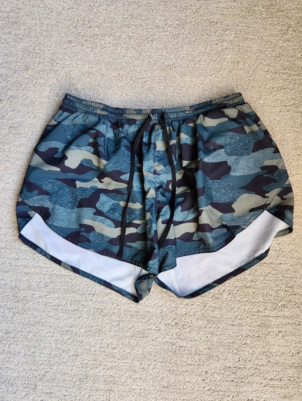 Old Navy Blue-Green Camo Running Shorts with Drawstring